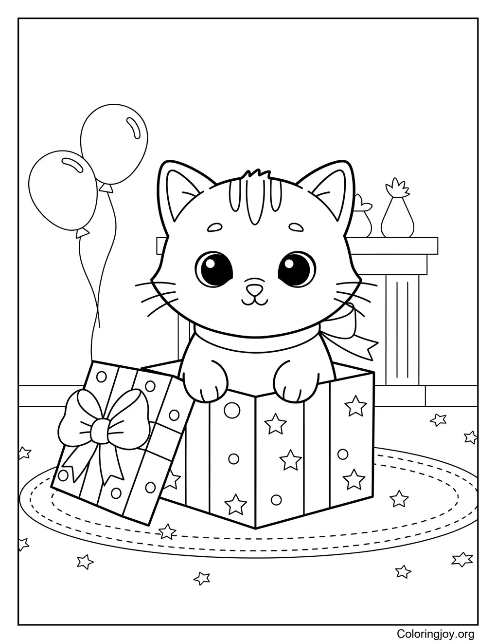 Popping out with surprise, this kitten peeks from a gift box.
