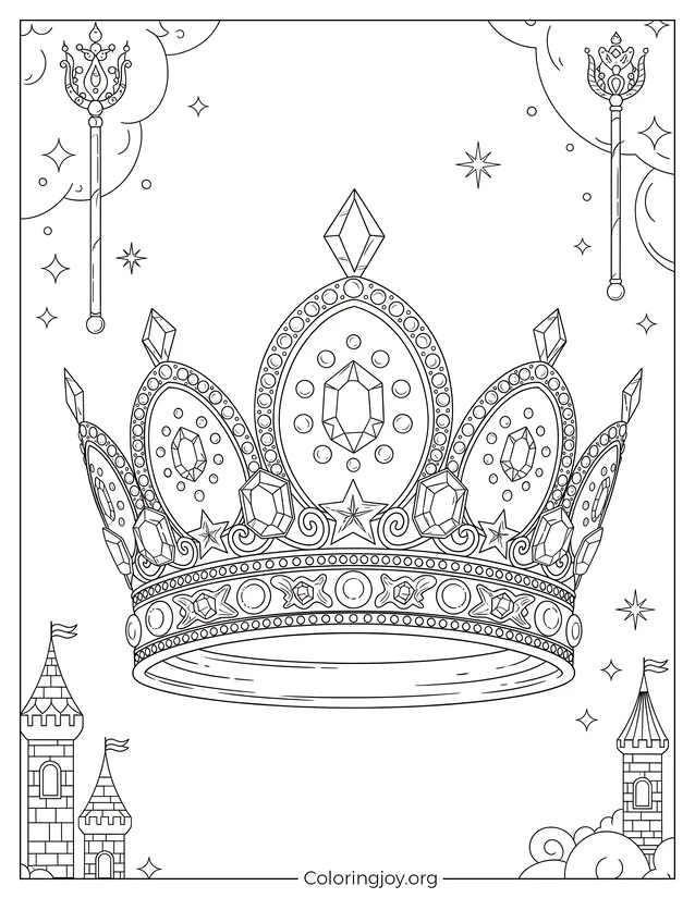 Elegant Queen Crown Coloring Sheet