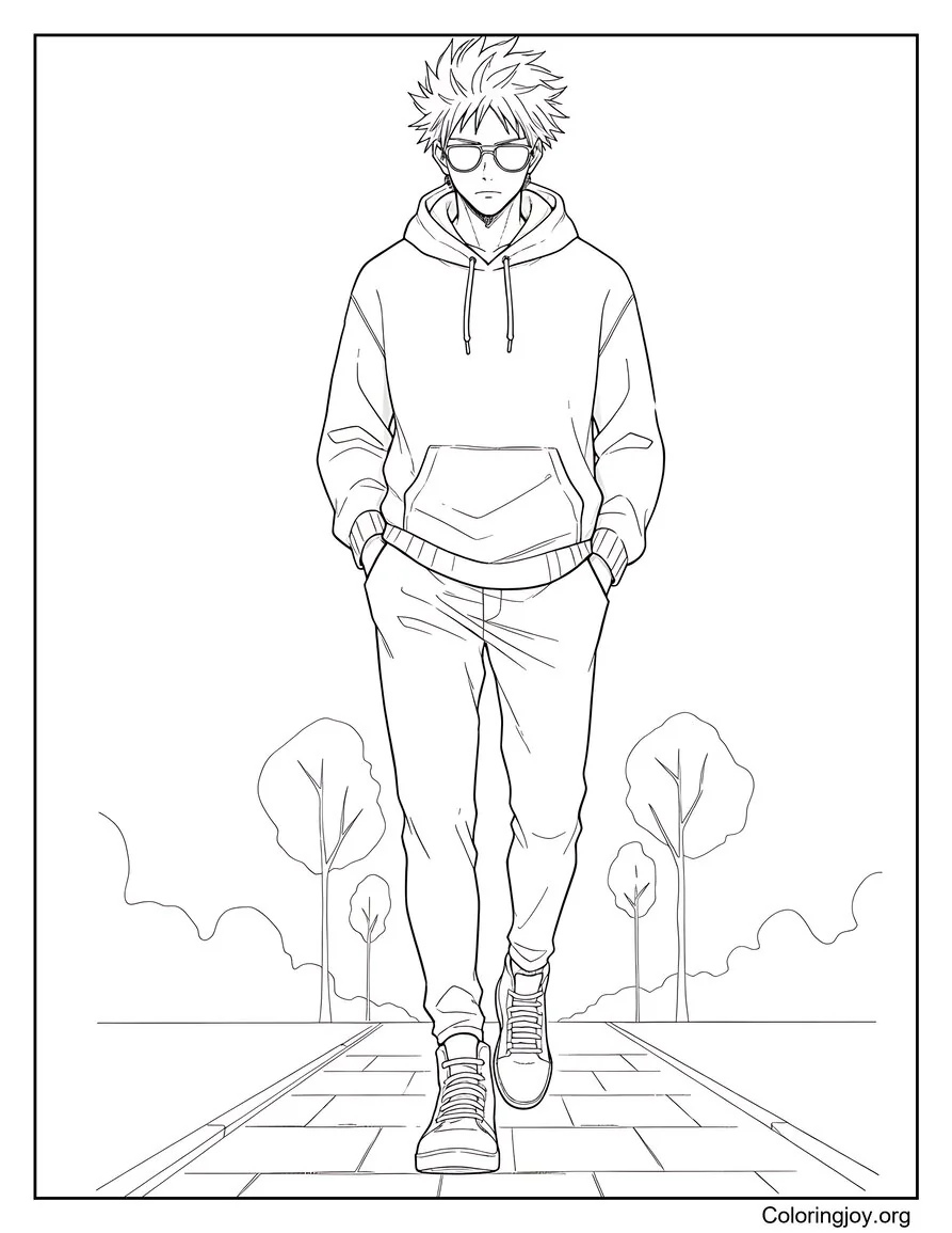 This relaxed outfit shows Gojo walking without a care.