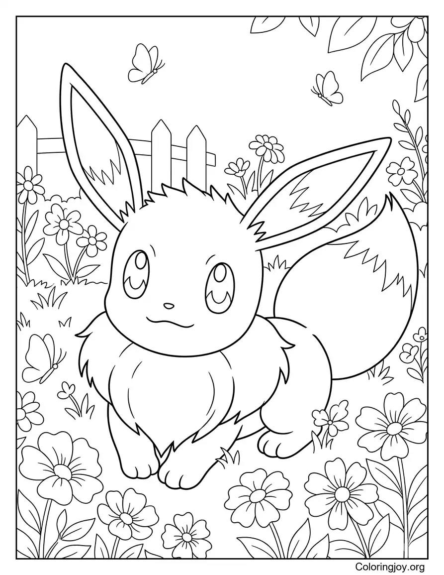 Eevee with Flowers Coloring Page