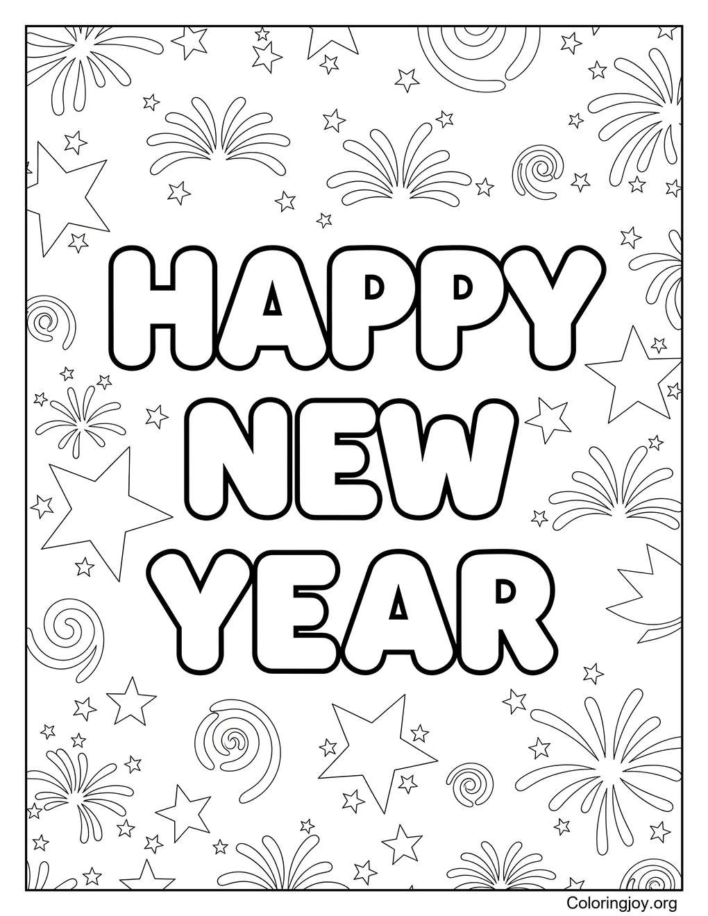 New Year typography decorative coloring In