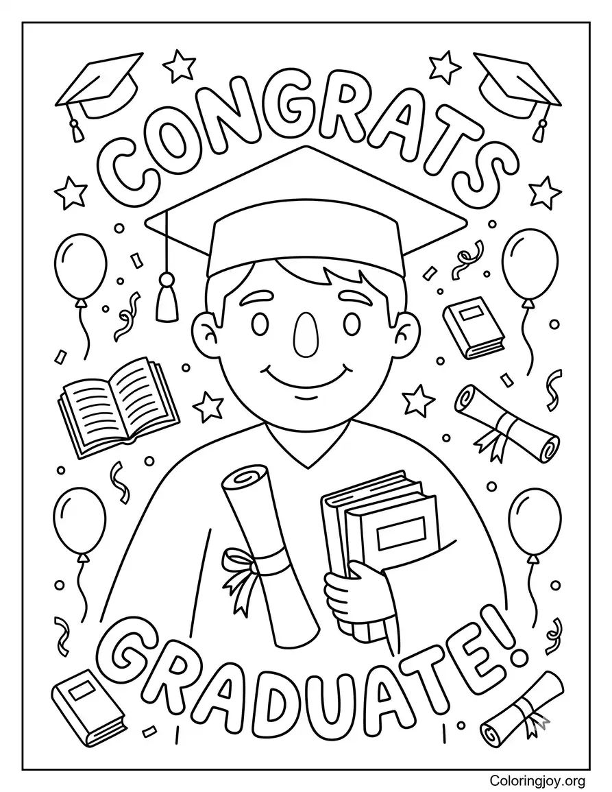Congrats Graduate Doodle Coloring Page
