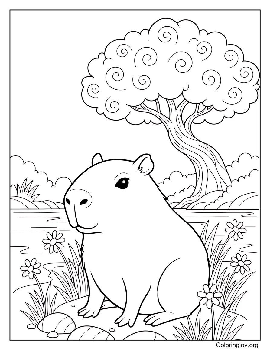 Cute Capybara Coloring Page