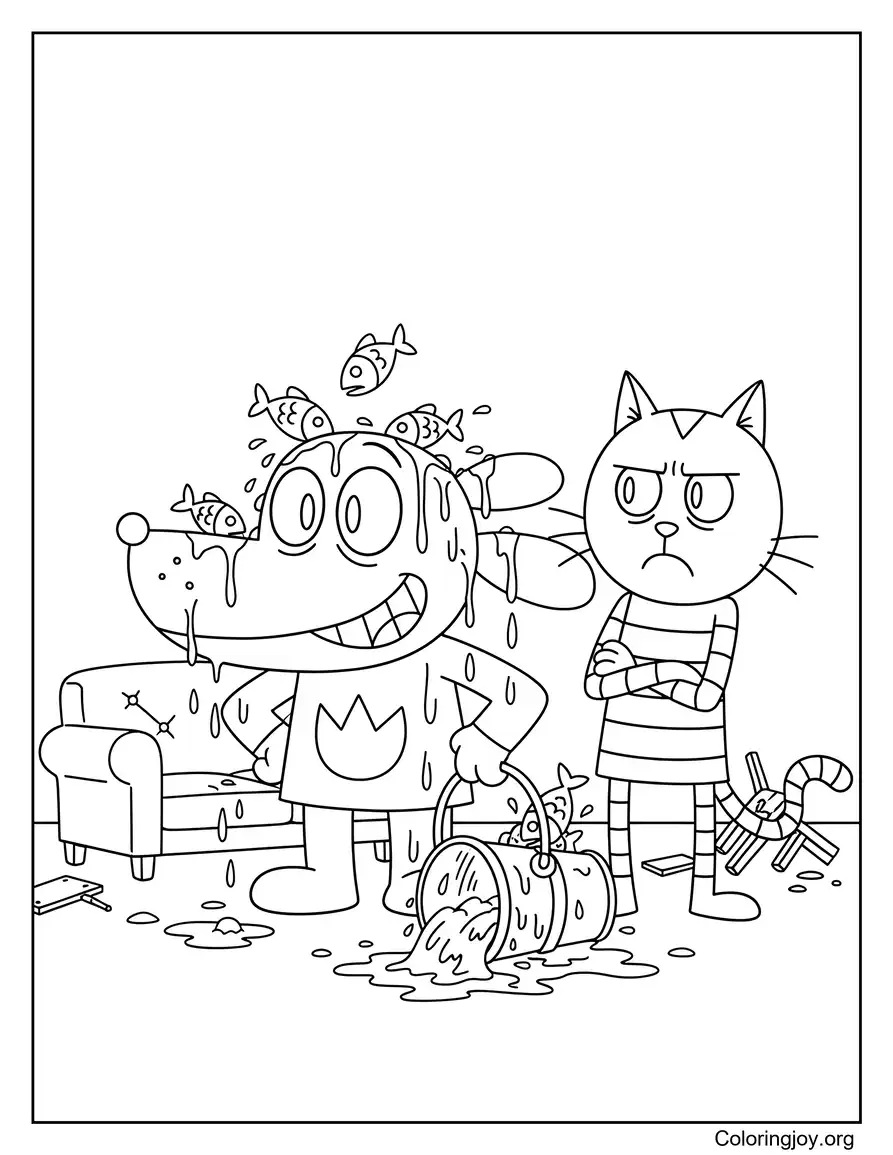 Funny Trouble Scene with Petey the Cat and Dog Man