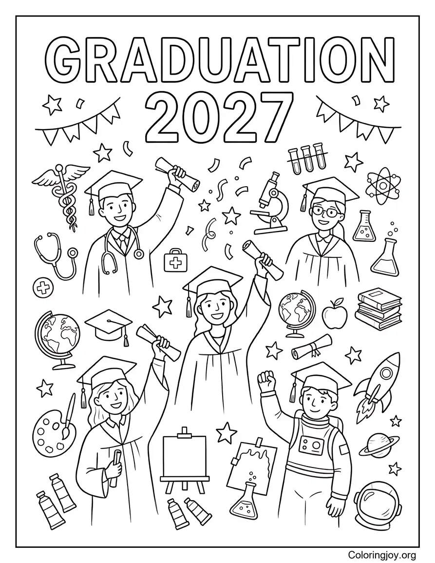 Future Career Dreams Graduation Coloring Page