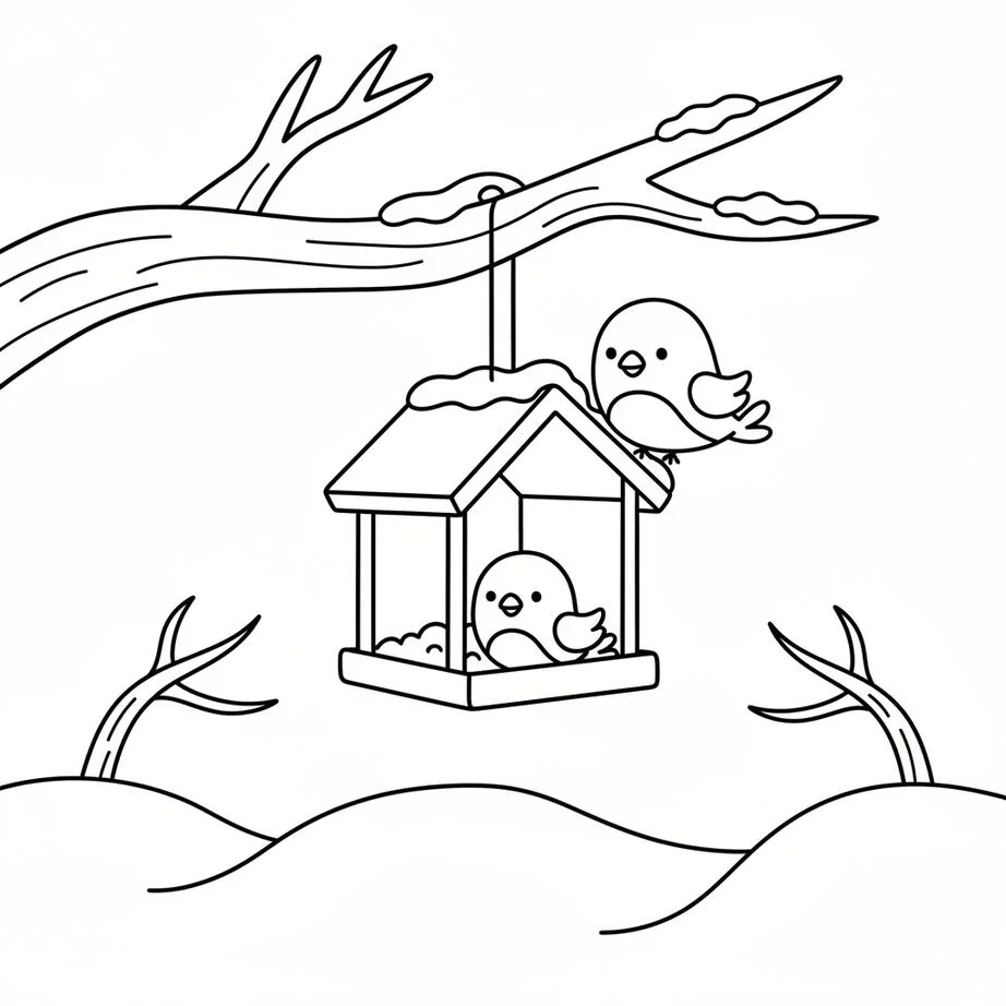 January Bird Feeder Coloring Page