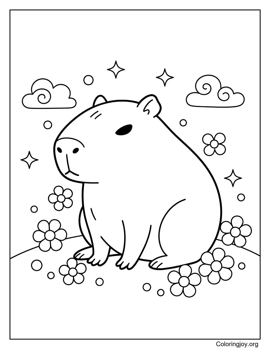 Kawaii Capybara Coloring Page