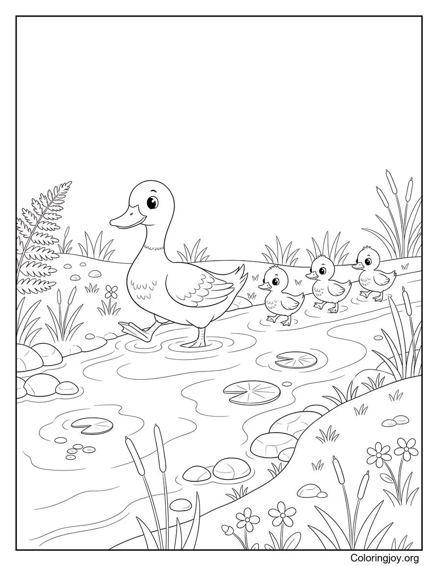 Meet a woodland family of ducks floating along a gentle stream.