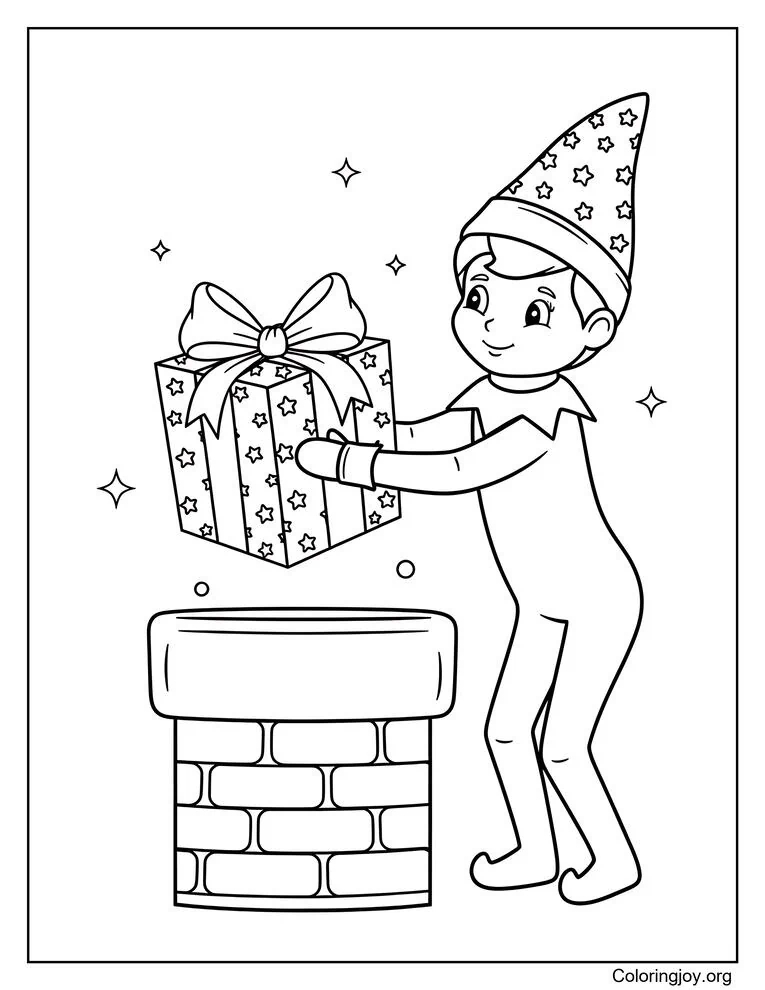 Elf on the Shelf Present Delivery Coloring Page