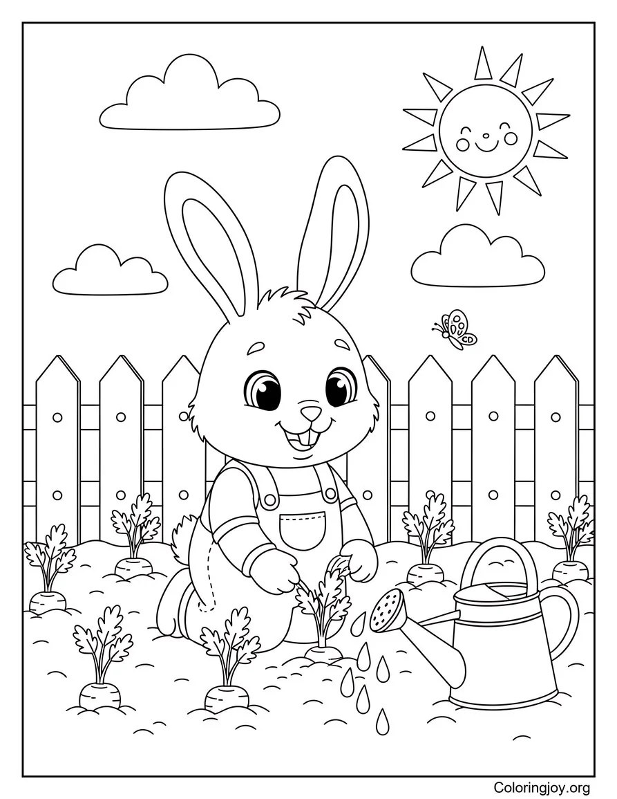 Floating high in a striped balloon, a bunny enjoys the sunny sky.