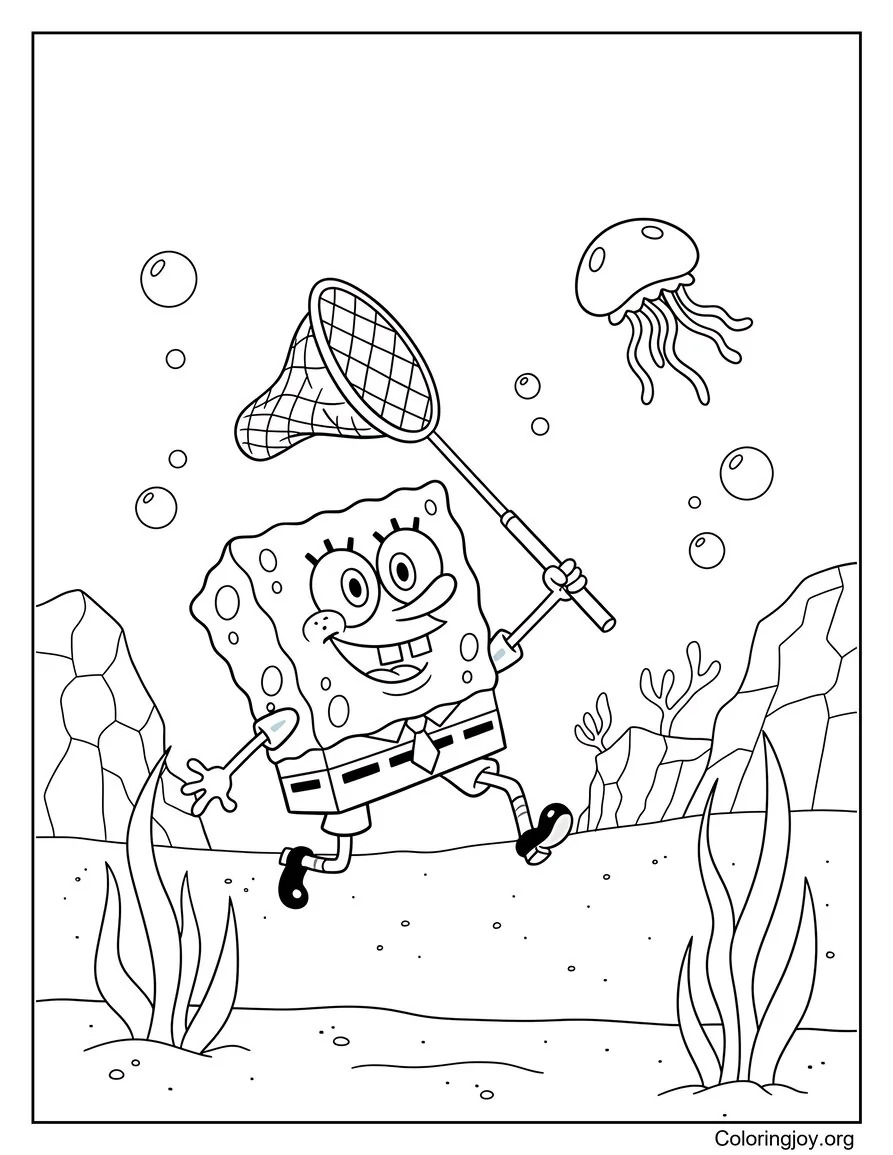 Across Bikini Bottom, SpongeBob chases a jellyfish with pure excitement.
