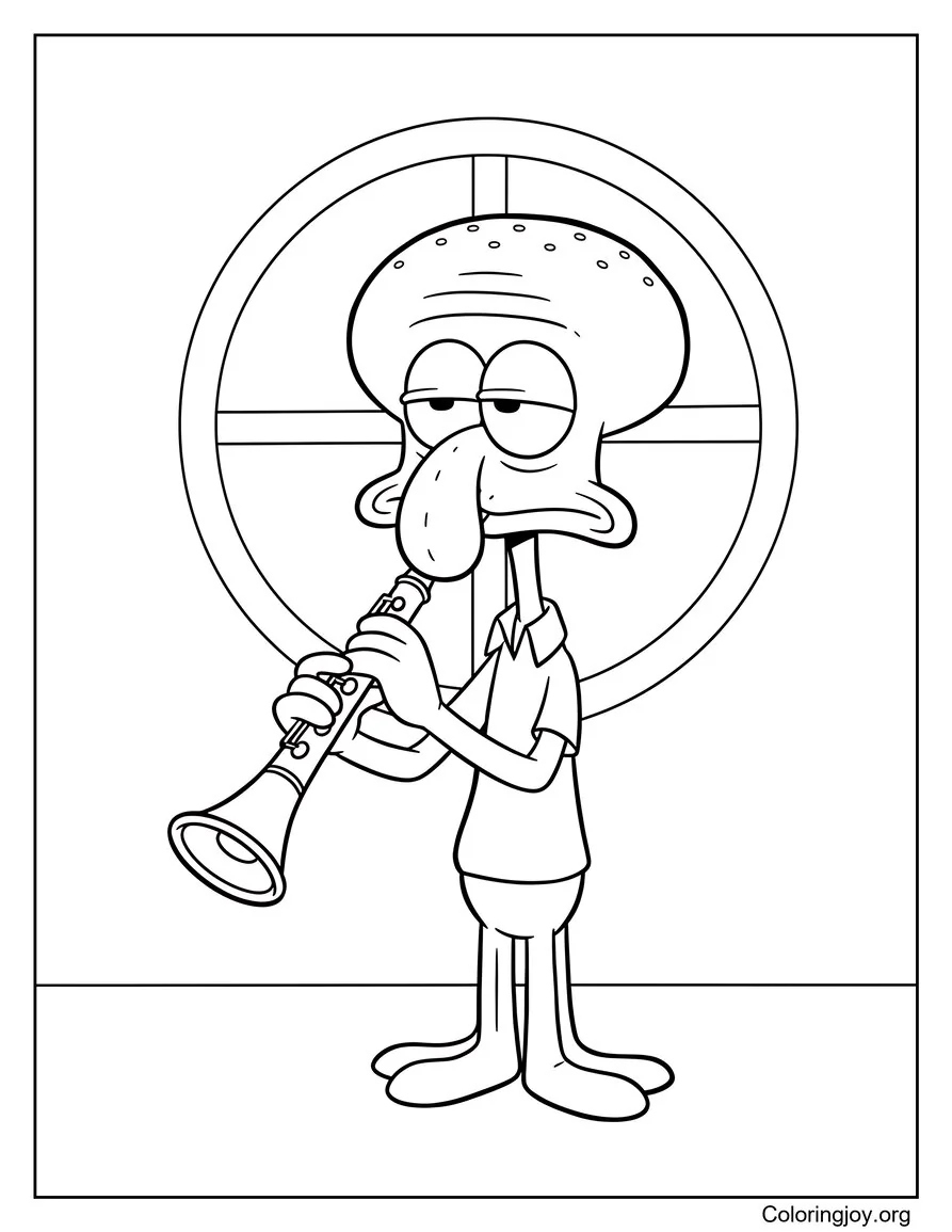 For a calm moment, Squidward Tentacles plays his clarinet with full focus.