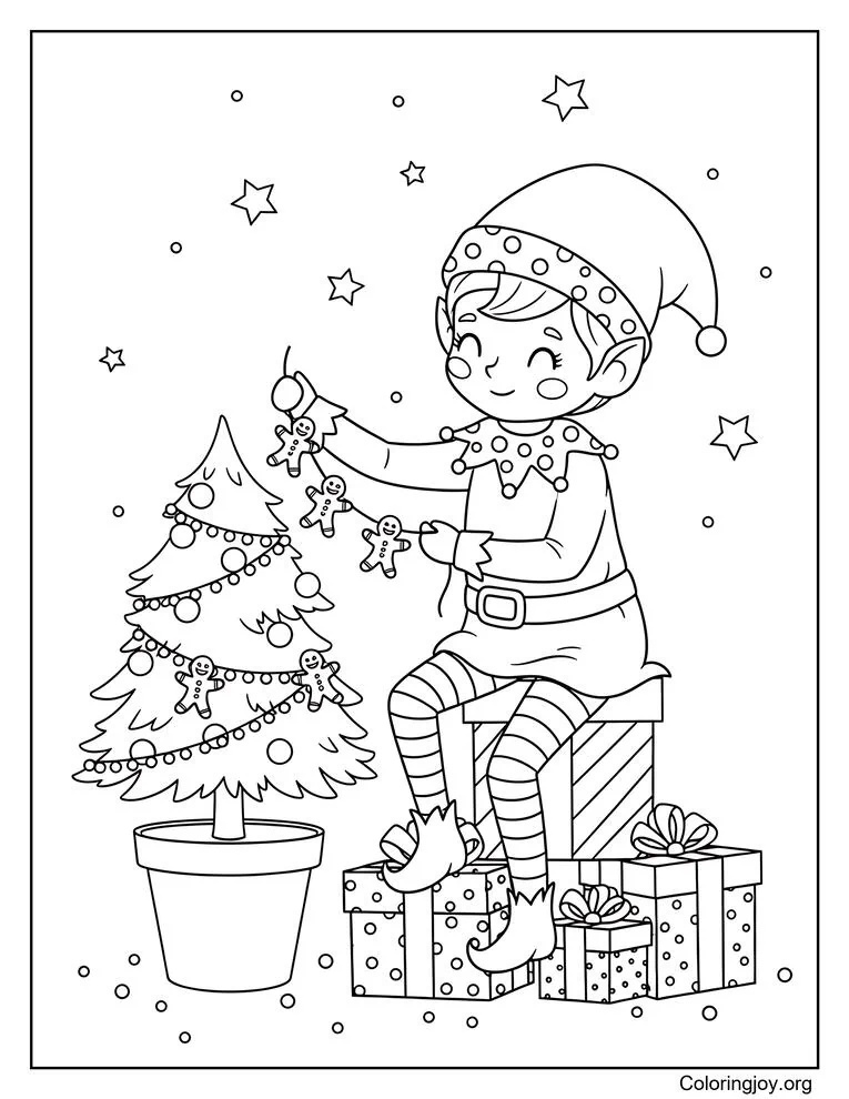 Storybook Elf on the Shelf Coloring Page Style