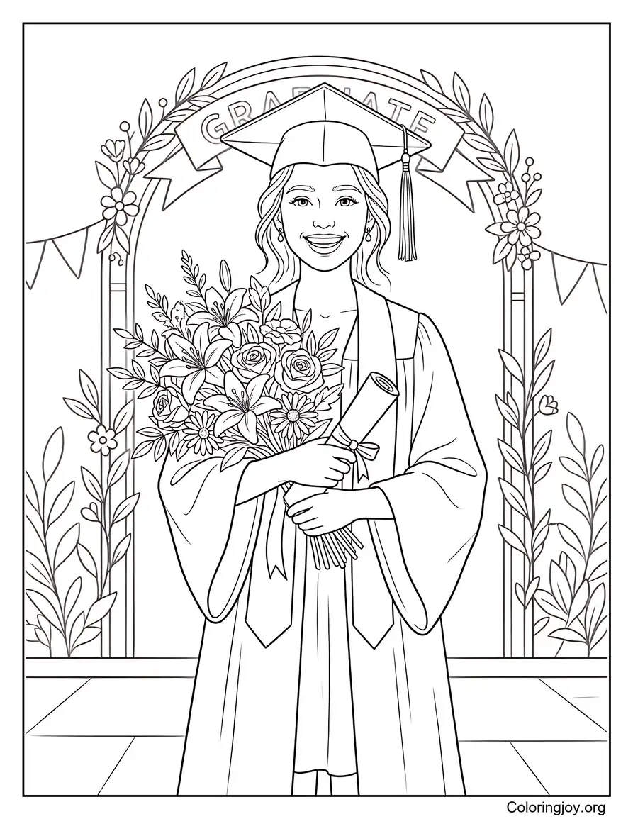 Teen Girl Graduate With Flowers And Diploma