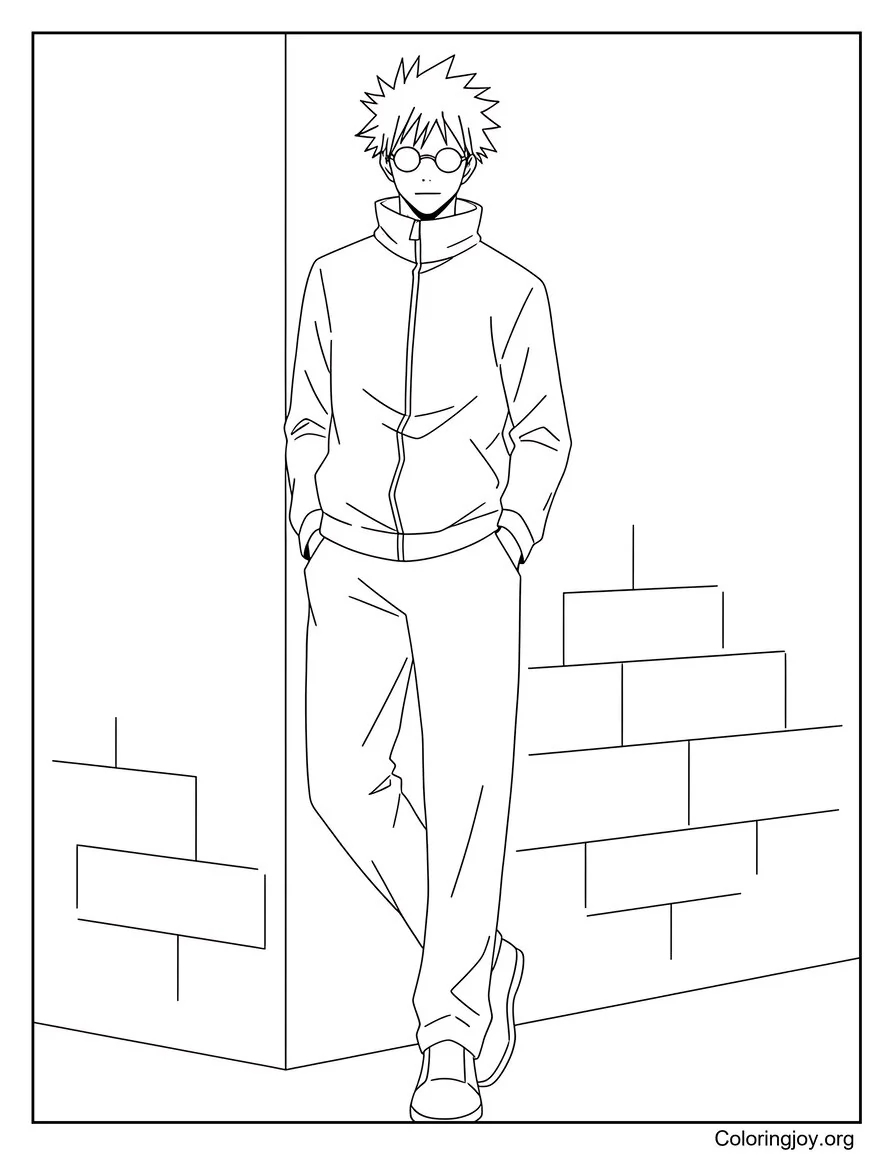 Here he leans against a wall like he owns the place.
