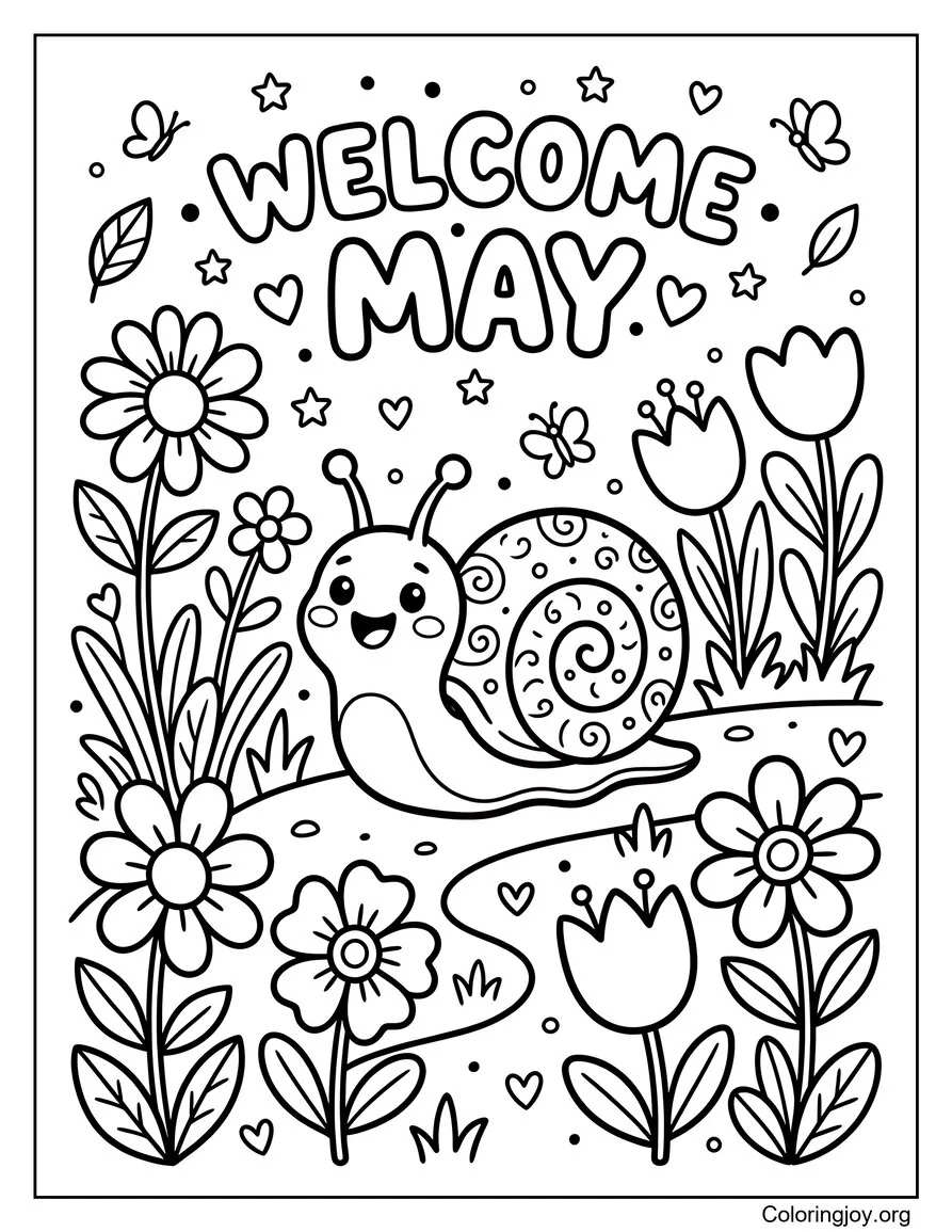 A small snail sits among flowers in a playful garden moment.