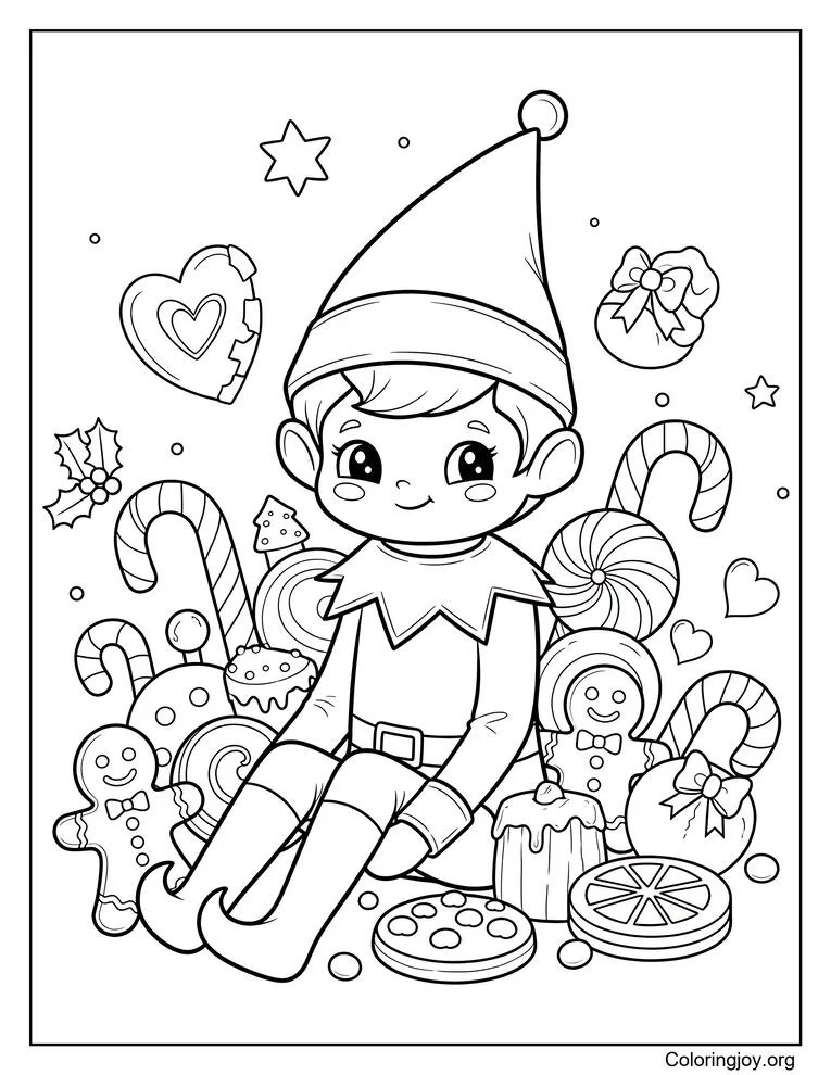 Elf on the Shelf Christmas Treats Coloring Page