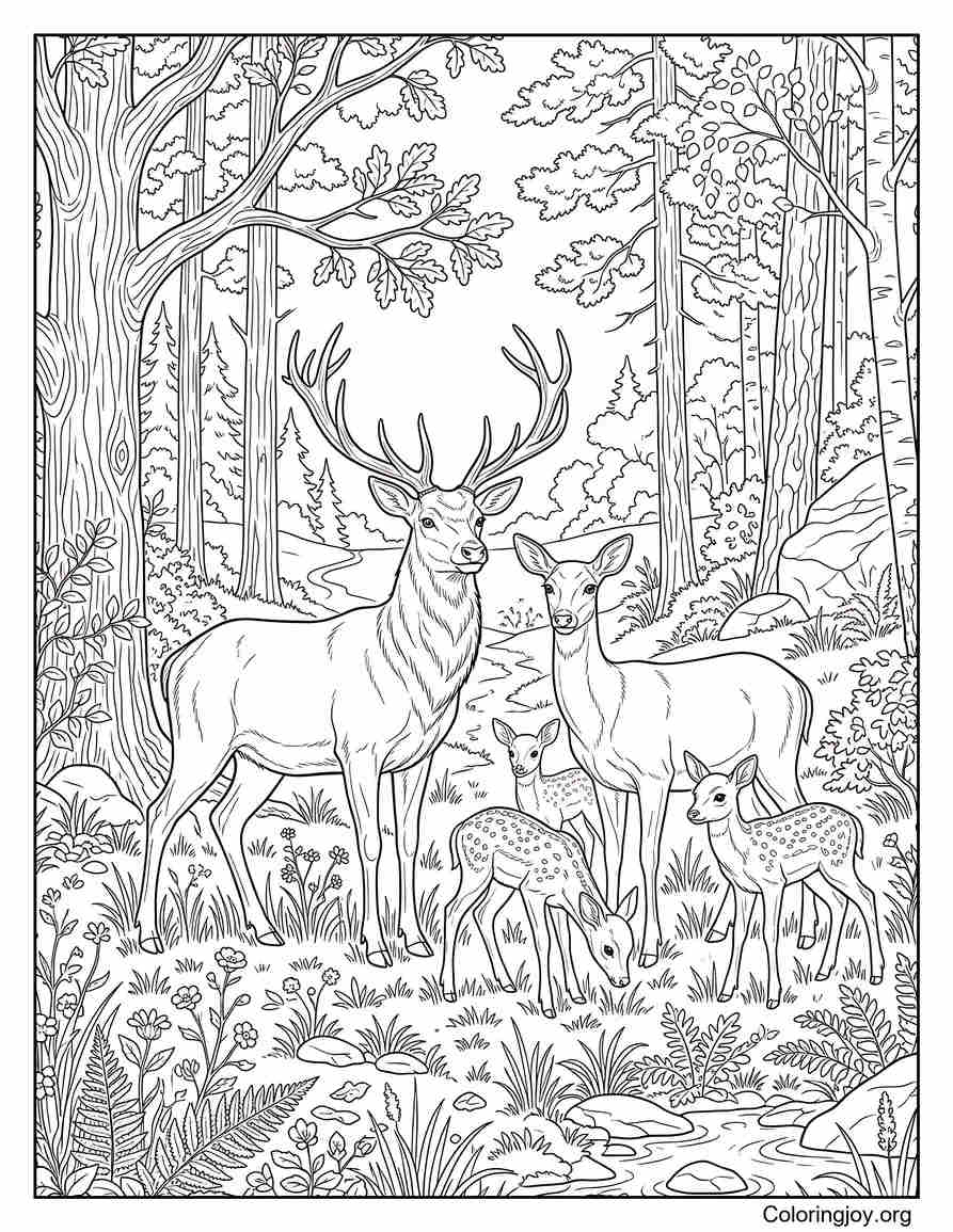 Family Of Deer In Nature