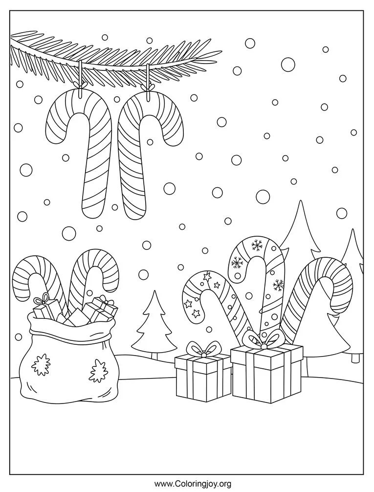 patterned candy cane coloring sheet