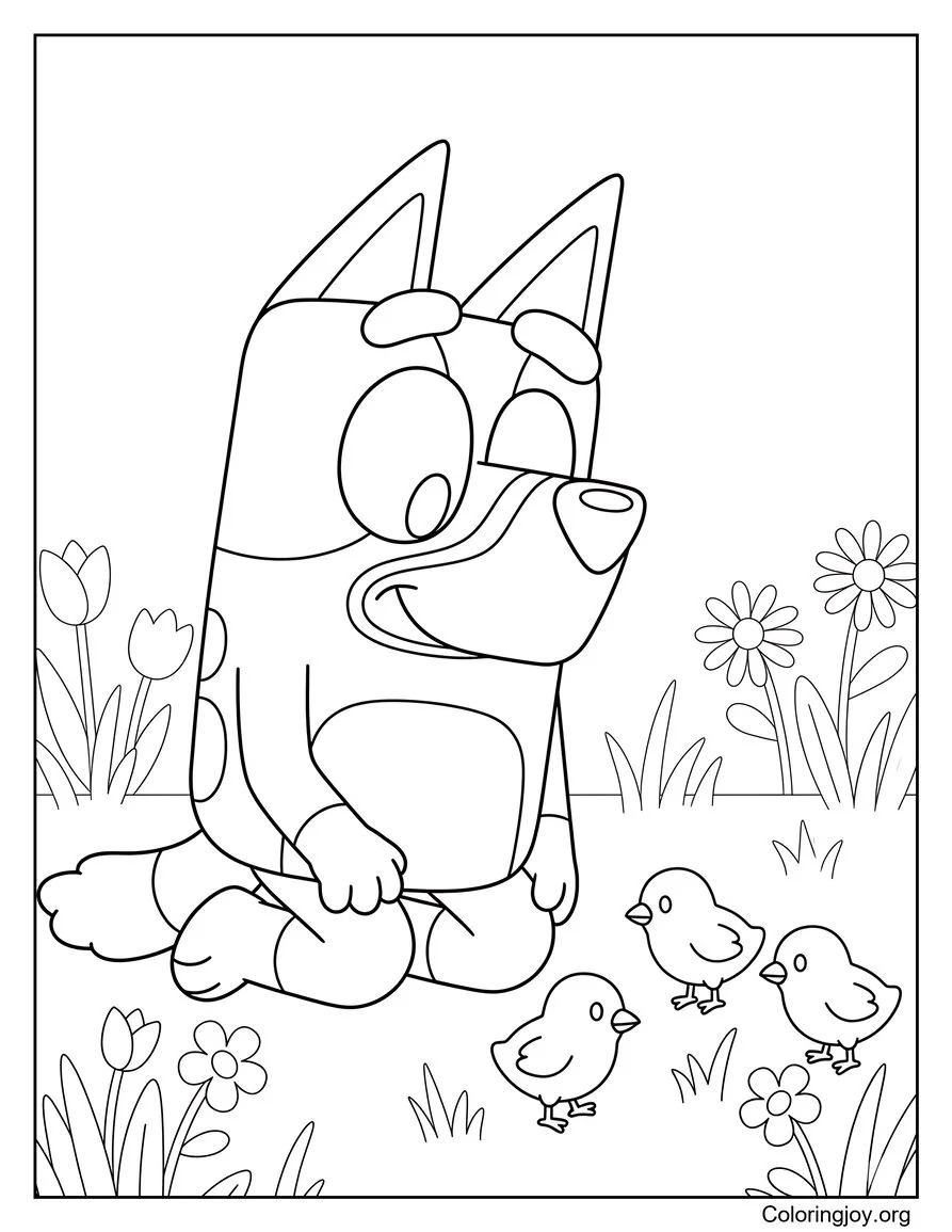 Bluey Watching Baby Chicks In The Garden