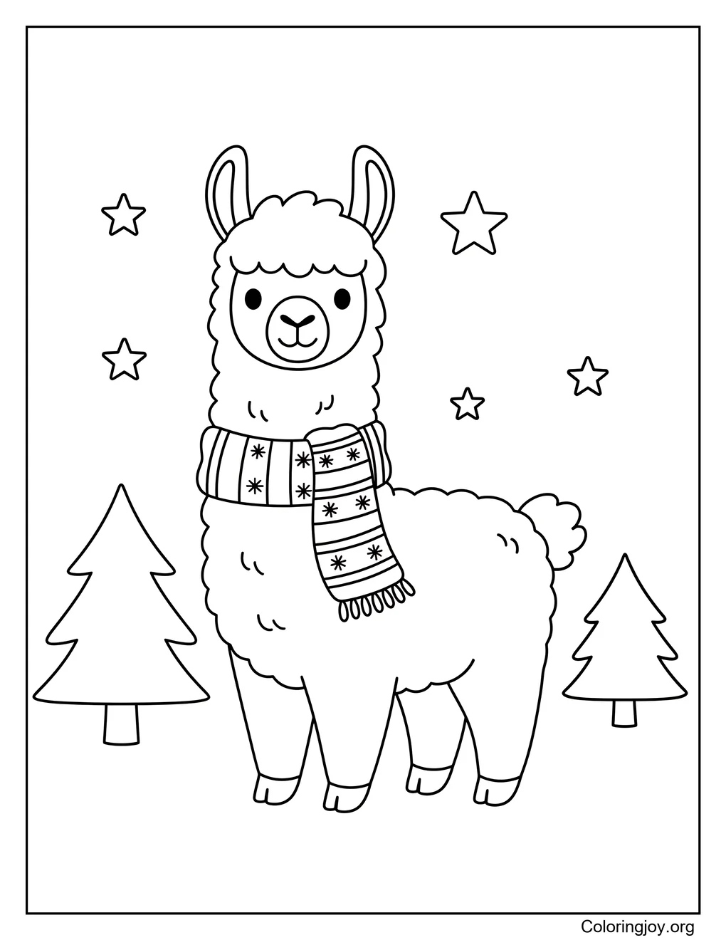 Llama Wearing Christmas Scarf Coloring Page