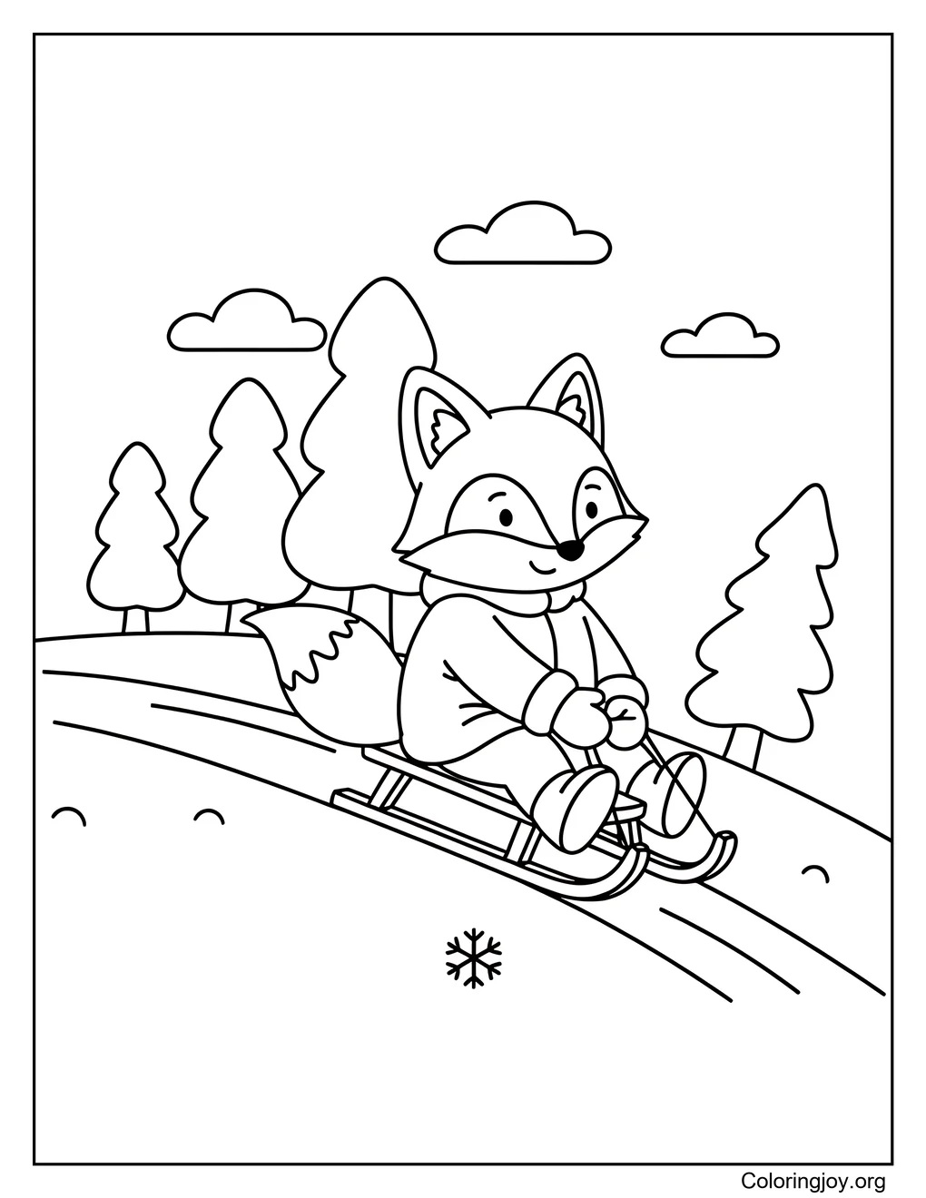 Sledding Down the Hill,Color a fast and fun snowy ride.