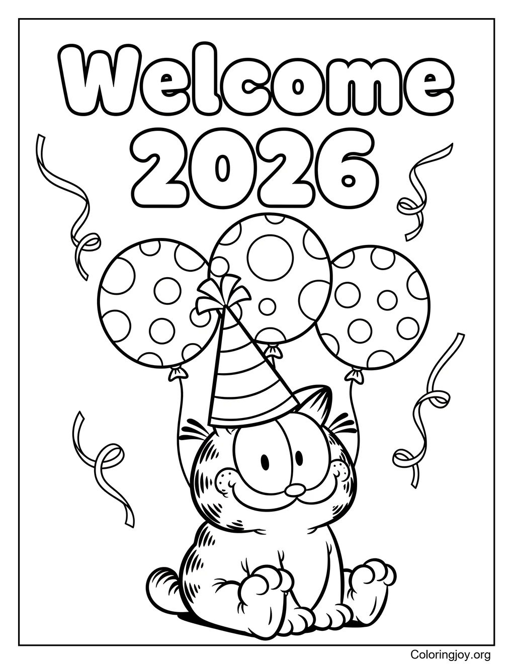 Coloring page of Garfield New Year