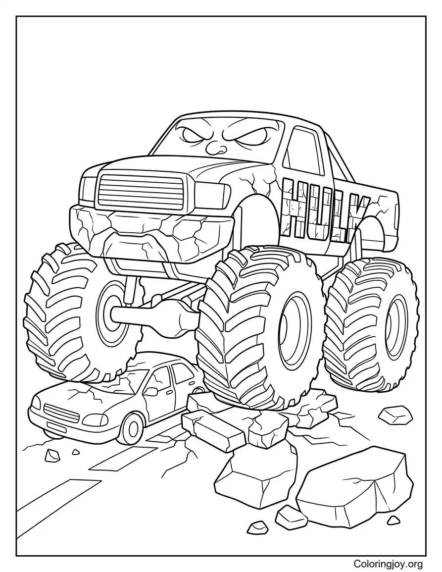 Hulk Inspired Monster Truck Coloring Sheet