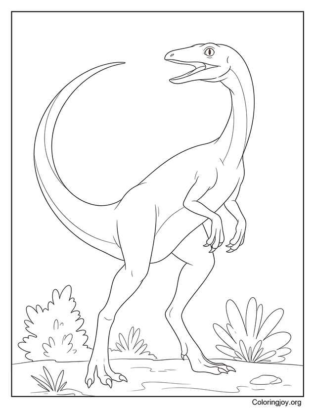 Compsognathus Near Bushes Coloring Page