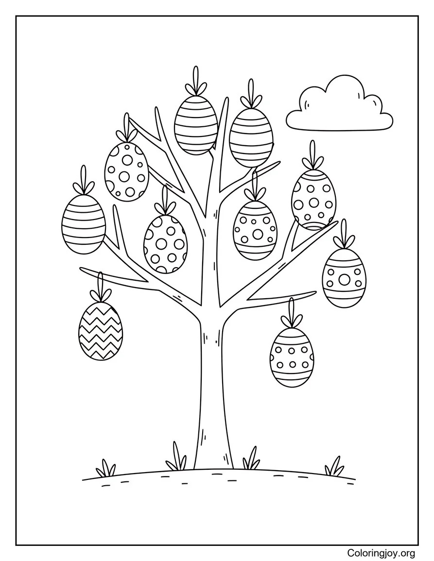 Easter egg tree with hanging eggs