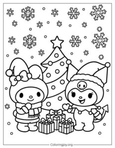 Christmas My Melody and Kuromi Coloring Page
