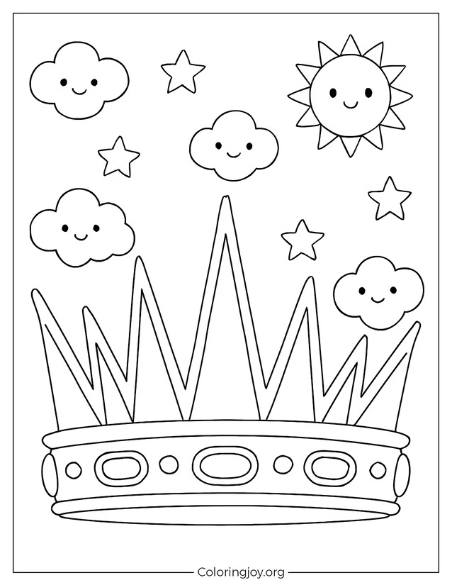 Coloring Sheet of Eastern Crown with Sunbeams
