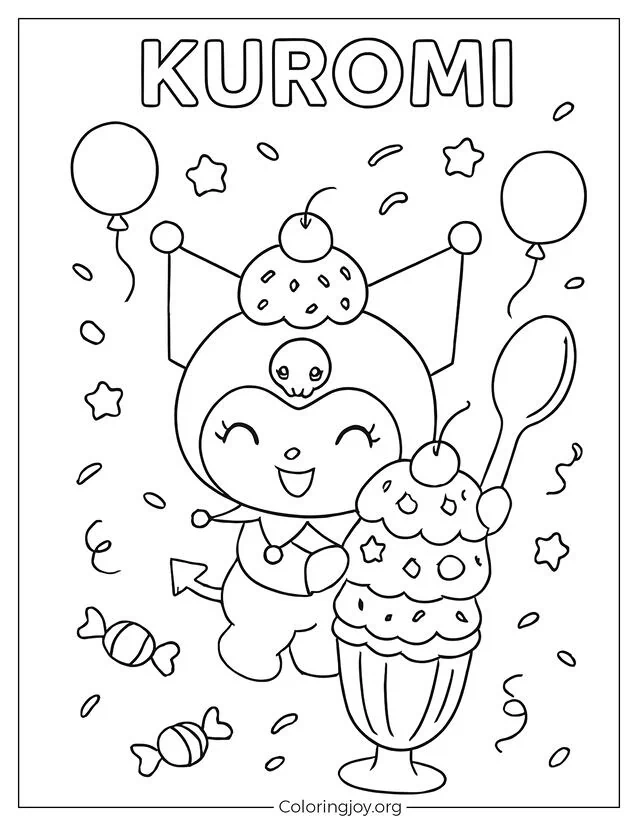 Cute Kuromi Stacking Ice Cream Scoops Printable Coloring Sheet