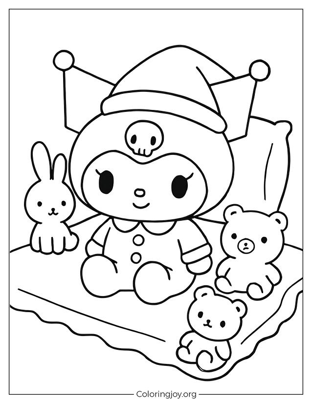 Easy Kuromi Pajama Party Coloring Picture for Children