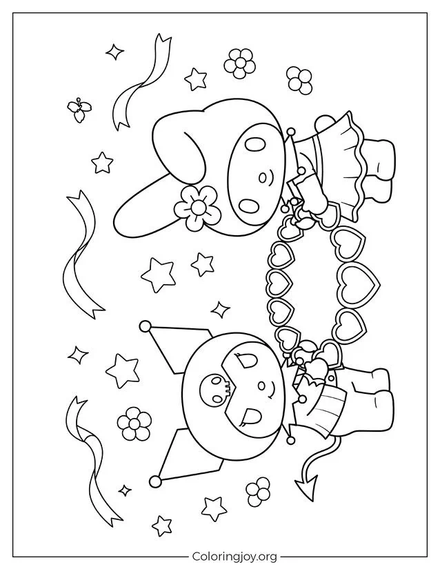Fun Kuromi and My Melody Friendship Bracelet Coloring Picture