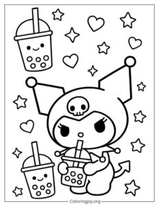 Kuromi Boba Themed Coloring Pages