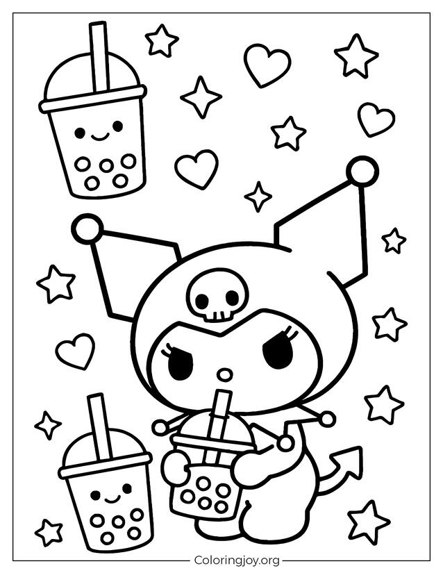 Kuromi Boba Themed Coloring Pages free printabe