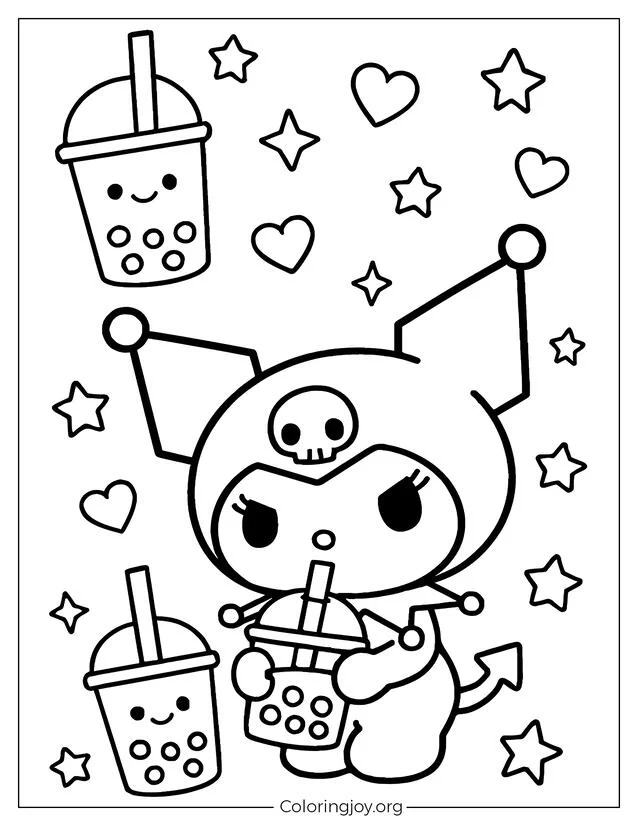 Kuromi Boba Themed Coloring Pages free printabe