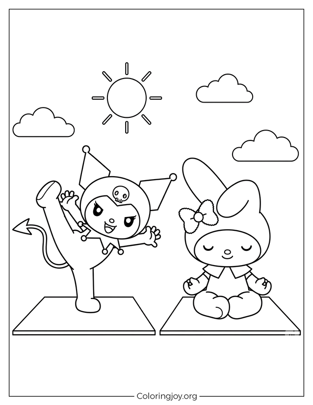 Kuromi’s Silly Yoga Stretch With My Melody Coloring Design for Kids