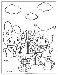 My Melody Helps Kuromi Plant Sunflowers