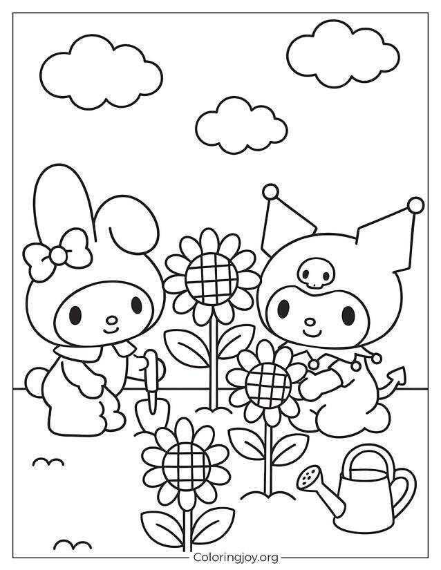 My Melody Helps Kuromi Plant Sunflowers