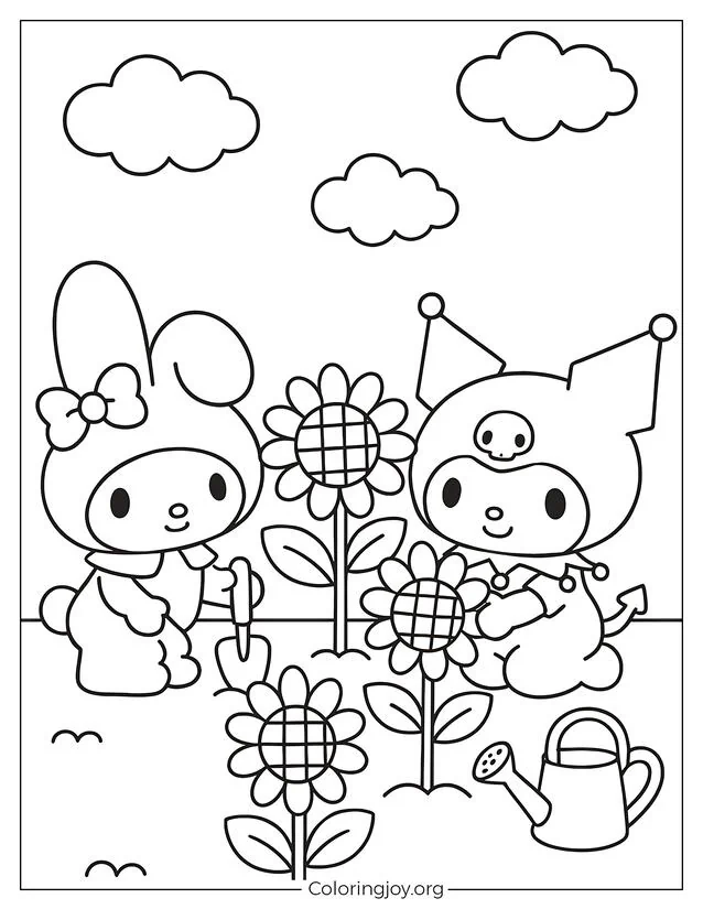 My Melody Helps Kuromi Plant Sunflowers