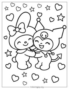My Melody and Kuromi Hugging – Cute Friendship Coloring Page