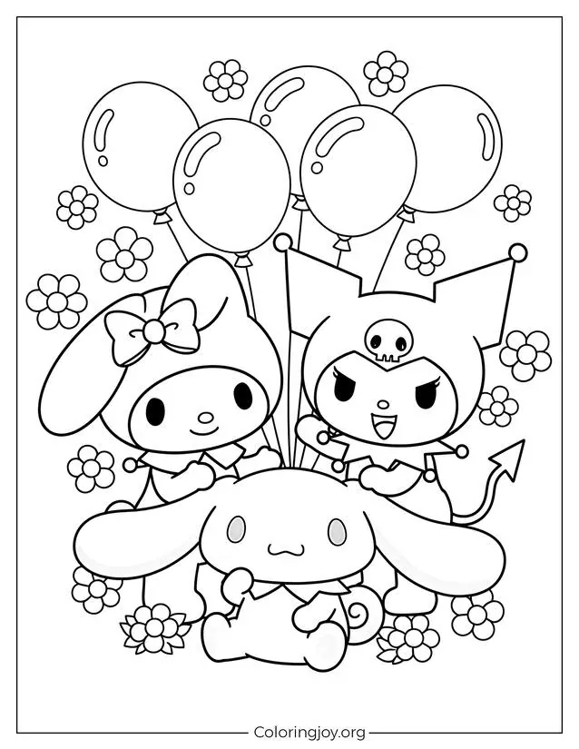 My Melody and Kuromi with Cinnamoroll - Color Page