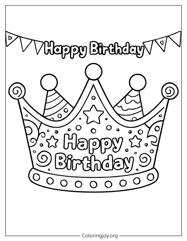 Party Hat Crown Coloring Page for Birthdays