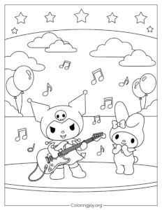 Printable Coloring Sheet of Kuromi’s Starry Night Rock Show