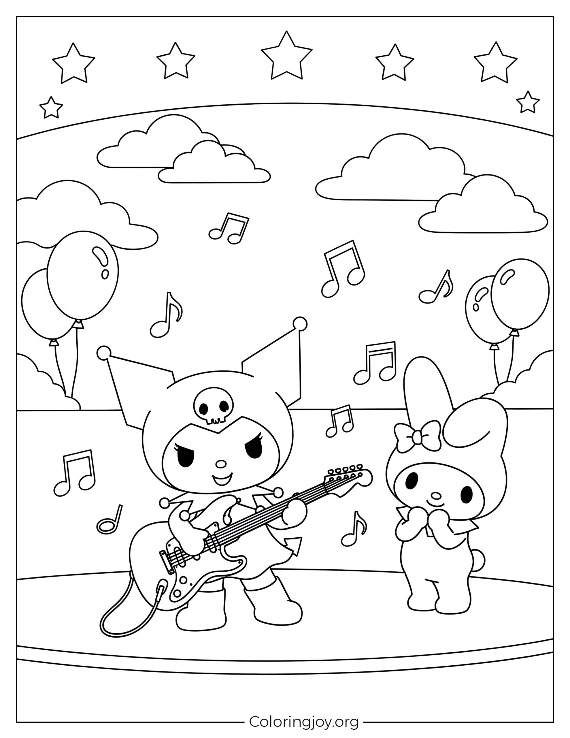 Printable Coloring Sheet of Kuromi’s Starry Night Rock Show