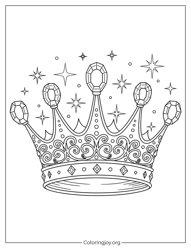 Printable Crown with Gemstones Coloring Page