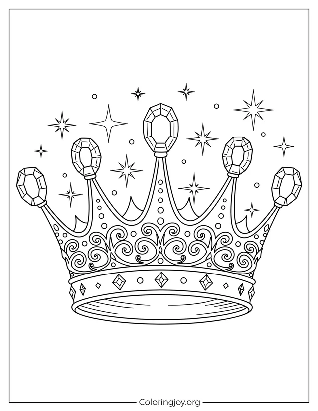 Printable Crown with Gemstones Coloring Page