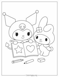 Printable Kuromi and My Melody Art Time Coloring Page for Kids